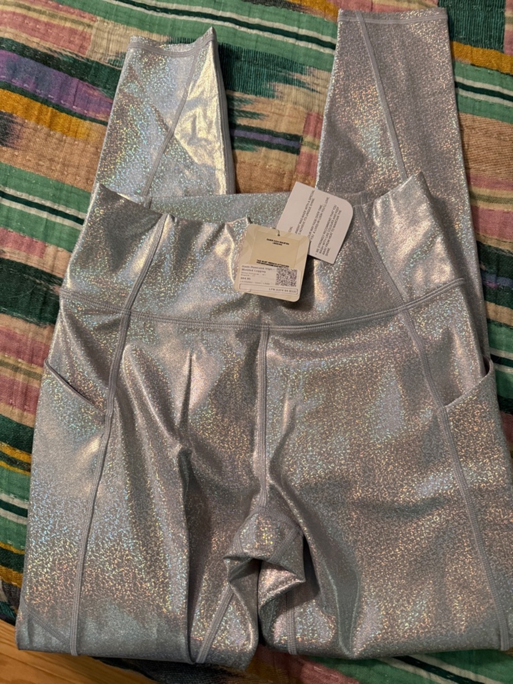 NWT Fabletics Holographic Silver Oasis High-Waisted Workout Leggings